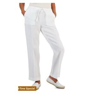 Charter Club Women's 100% Linen Drawstring Pants Wide Leg Size 8 2820